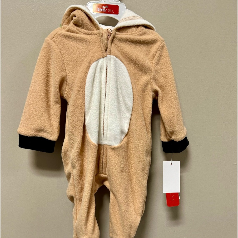 Bloomin Baby Sz 0-3 Months Light Brown & Ivory Onesie Rudolph Reindeer NWT